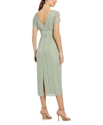 Beaded Cap Sleeve Column Midi Dress