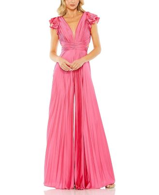 Mac Duggal - Ruffle Cap Sleeve Cutout Heat Pleated Jumpsuit