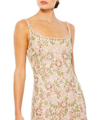 Sleeveless Hand Beaded Floral Midi Dress