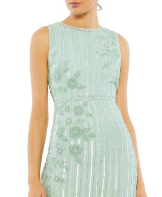 Striped Floral Embellished Sleeveless Midi Dress