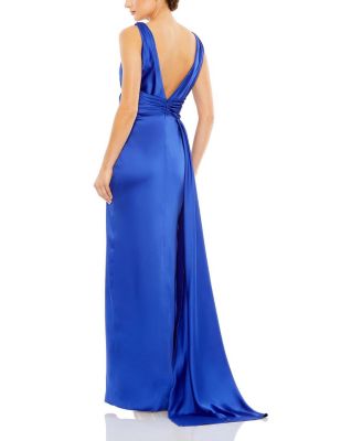 Sleeveless Overlay Train Detail Self Tie Draped Gown