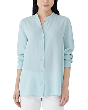 Eileen Fisher Silk Mandarin Collar Tunic Shirt