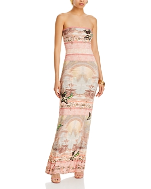 Shop Alice And Olivia Delora Art Print Strapless Dress In Versaille