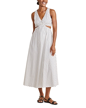Shop Vineyard Vines Cutout Sleeveless Midi Dress In Polka Dot/white Navy