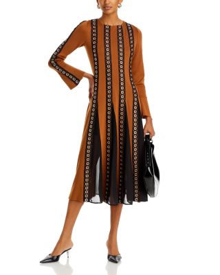 Grommet Trim Bell Sleeve Dress