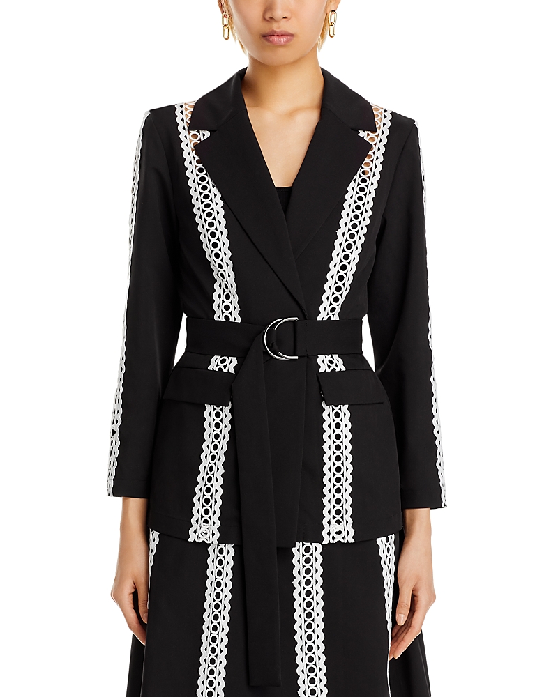 Misook Heritage Eyelet Lace Stripe Jacket In Black