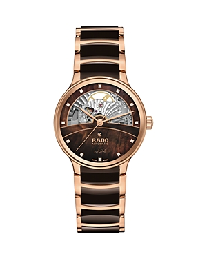 Shop Rado Centrix Diamonds Open Heart Automatic Watch, 35mm In Brown