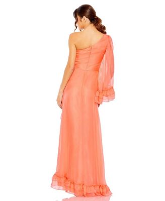 One Sleeve Ruffled Hem Gown