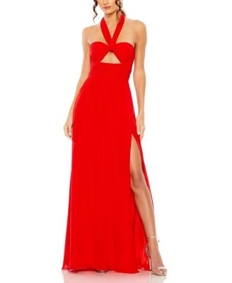 Mac Duggal - Ruched Halter Strap Keyhole Chiffon Gown