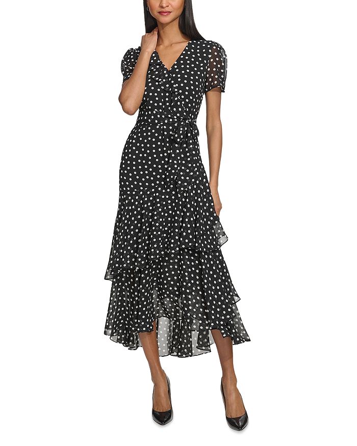 KARL LAGERFELD PARIS Ruffle Tie Waist Dress | Bloomingdale's