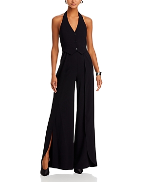 Alice And Olivia Robin Wide Leg Halter Jumpsuit In Black