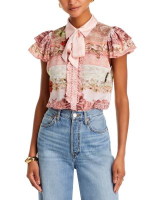 Alice and Olivia Minda Silk Ruffle Sleeve Blouse
