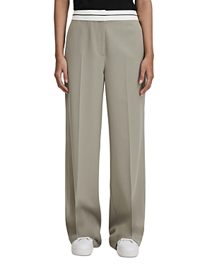 Reiss Green Contrast Waistband Wide Leg Suit Trousers In Green