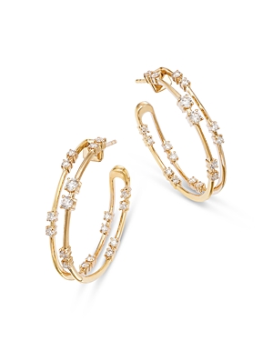 Diamond Scattered Cluster Double Hoop Earrings in 14K Yellow Gold, 1.0 ct. t.w.