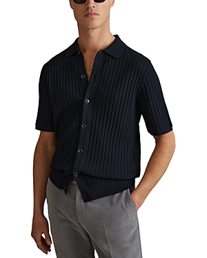 Shop Reiss Murray Short Sleeve Textured Shirt In Navy