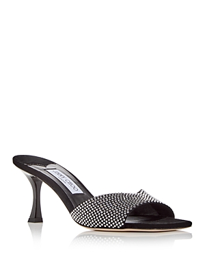 Shop Jimmy Choo Women's Skye 70 Embellished High Heel Slide Sandals In Black/crystal