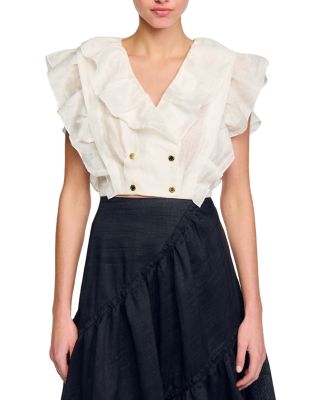 Sandro Folie Ruffled Crop Top