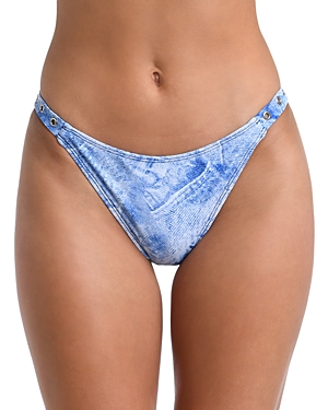 Shop L Agence L'agence Jean Denim Scoop Front Bikini Bottom In Blue