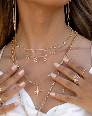 Cubic Zirconia Starburst Pendant Necklace, 21.5"-26.5"