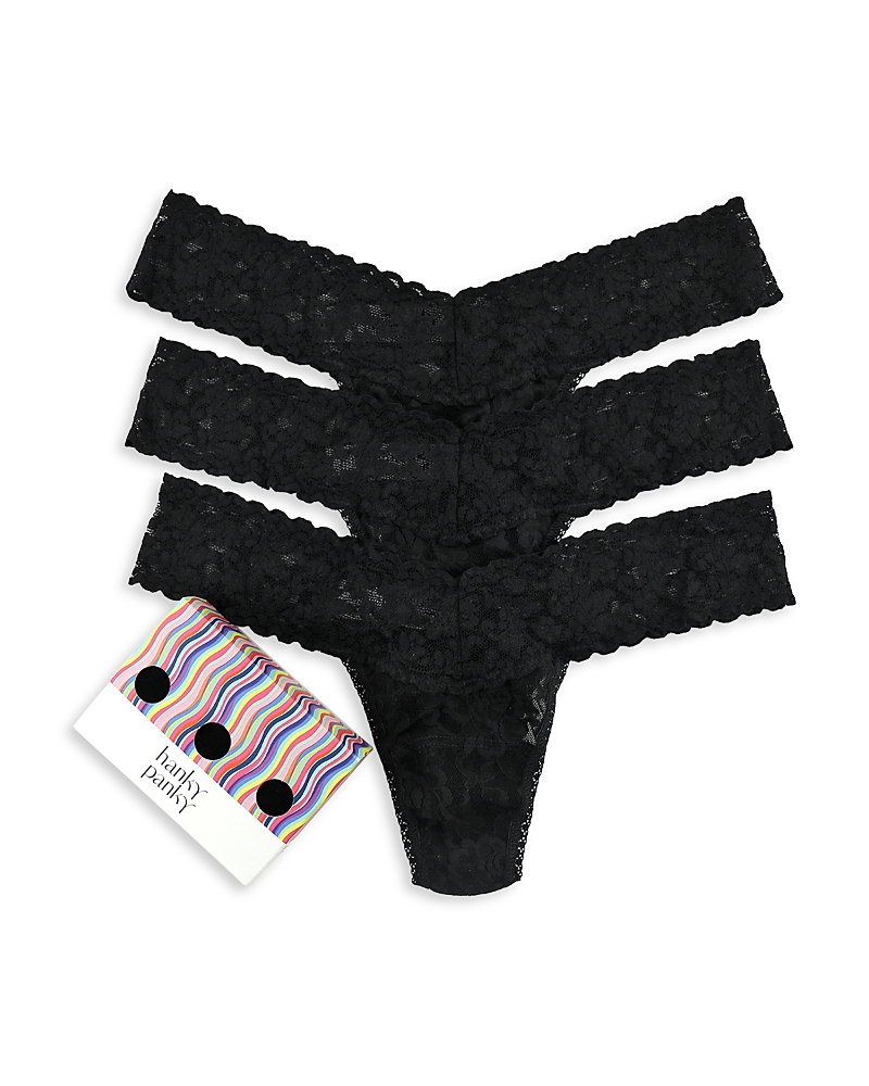 Hanky Panky 3 Pack Signature Lace Low Rise Thong In Black