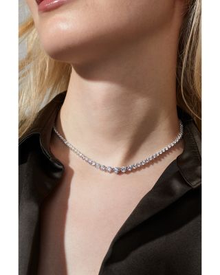 Graduated Cubic Zirconia Tennis Necklace, 16"