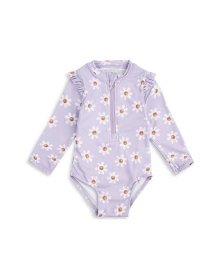 Petit Lem L/S Frilled Swimsuit - Wildflower Blue