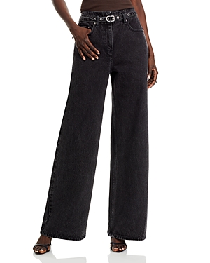 Belted Wide Leg Jeans In Washed Black