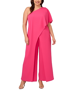 Shop Adrianna Papell Plus One Shoulder Overlay Jumpsuit In Watermelon Bliss