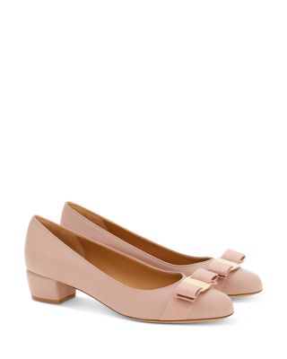 Ferragamo - Women's Vara Soft Bow Detail Pink Block Heel Pumps