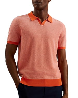 Shop Ted Baker Wulder Short Sleeve Open Collar Polo Shirt In Bright Orange