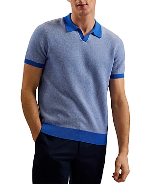 Shop Ted Baker Wulder Short Sleeve Open Collar Polo Shirt In Sky-blue