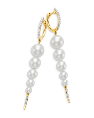 Bloomingdale's Fine Collection Cultured Freshwater Pearl & Diamond Graduated Spear Drop Earrings in 14K Yellow Gold