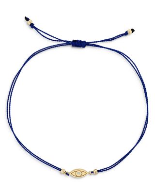 14K Yellow Gold Midi Bitty Diamond Evil Eye Navy Cord Bracelet