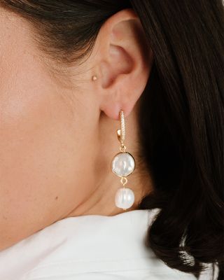 Cultured Freshwater Pearl & Cubic Zirconia Double Drop Earrings
