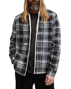 Shop Allsaints Altamount Fleece Lined Button Front Jacket In Cool Grey/ Jet Black