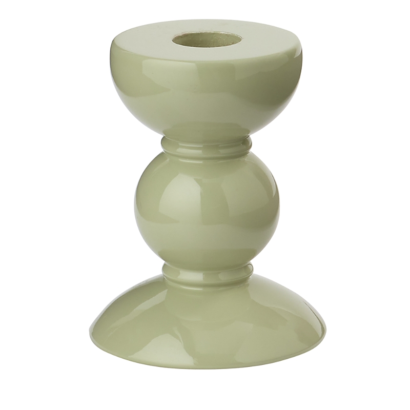 Addison Ross Lacquered Bobbin-shaped Candlestick, Small In Sage