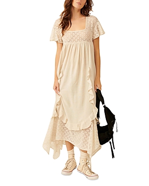 Shop Free People Bring The Romance Lace Ruffled Maxi Dress In Harbor Fog