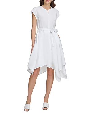 Dkny Linen Asymmetrical Shirt Dress In White