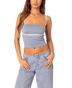 Shop Edikted Yang Contrast Strap Tank Top In Blue And White