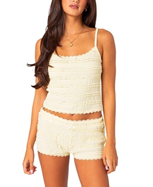 Edikted Lucy Ruffled Lace Crop Camisole In Yellow