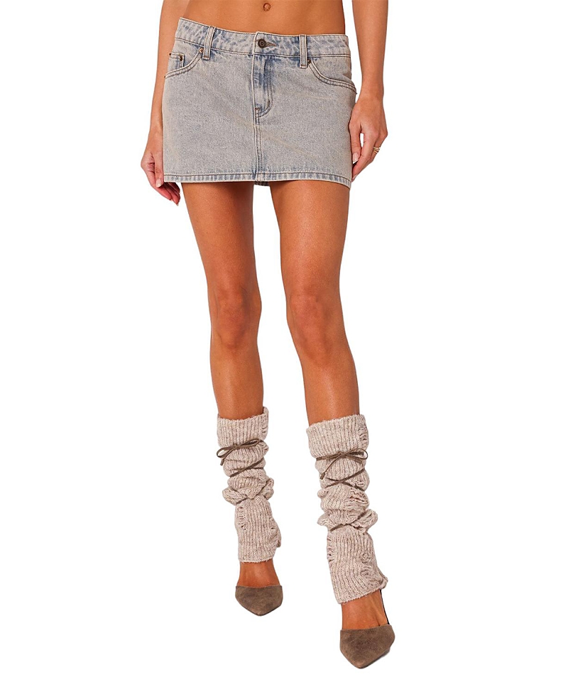 Edikted Low Rise Denim Miniskirt In Blue Washed