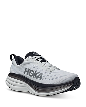 Shop Hoka Men's Bondi 8 Lace Up Running Sneakers In White/black