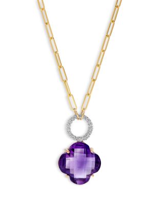 Bloomingdale's Fine Collection - Amethyst Clover & Diamond Pendant Necklace in 14k Yellow & White Gold, 16"
