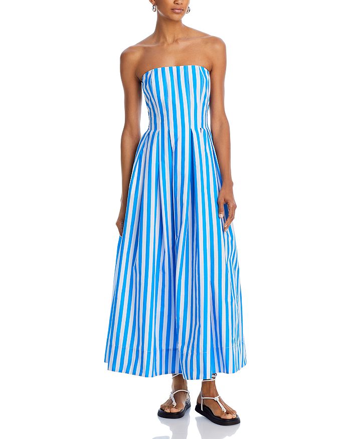 Striped Strapless Fishtail Maxi Dress