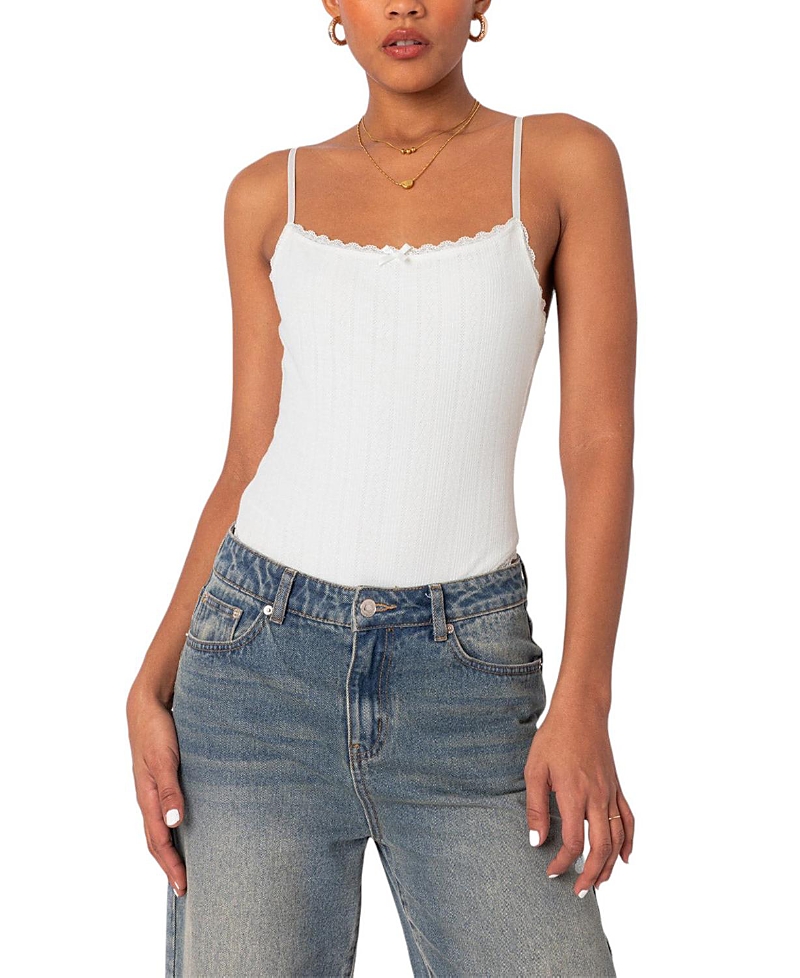 Edikted Krysten Lacey Pointelle Bodysuit Top In White