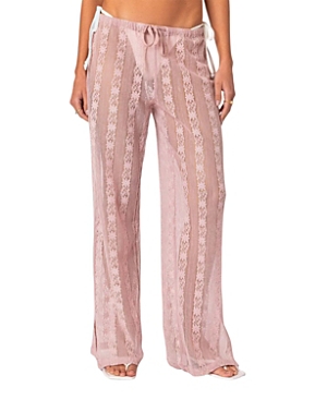 Shop Edikted Embroidered Sheer Lace Pants In Pink