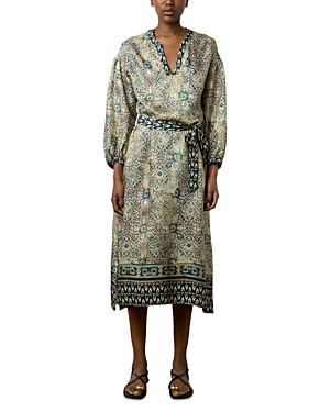 Shop Gerard Darel Elnora Silk Printed Midi Dress In Indigo