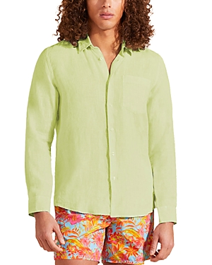 Shop Vilebrequin Caroubis Linen Regular Fit Shirt In Lemongrass