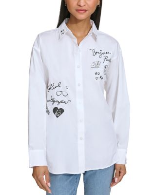 Karl Lagerfeld deals Paris Women's Monogram Lettering All Over Button Down Shirt L