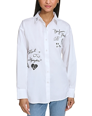 Shop Karl Lagerfeld Message Button Front Shirt In White